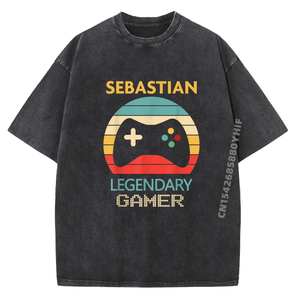 

Sebastian Name Personalized Legendary Gamer Camisas Basicas Hombre Graphic T Shirts Mens Vintage Washed Tops Tees