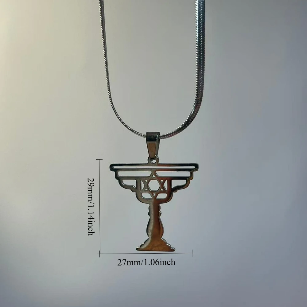Menorah Candle Holder Pendant Necklace for Women David Star Religious Jewelry Chain Necklaces Stainless Steel Judaica Gift