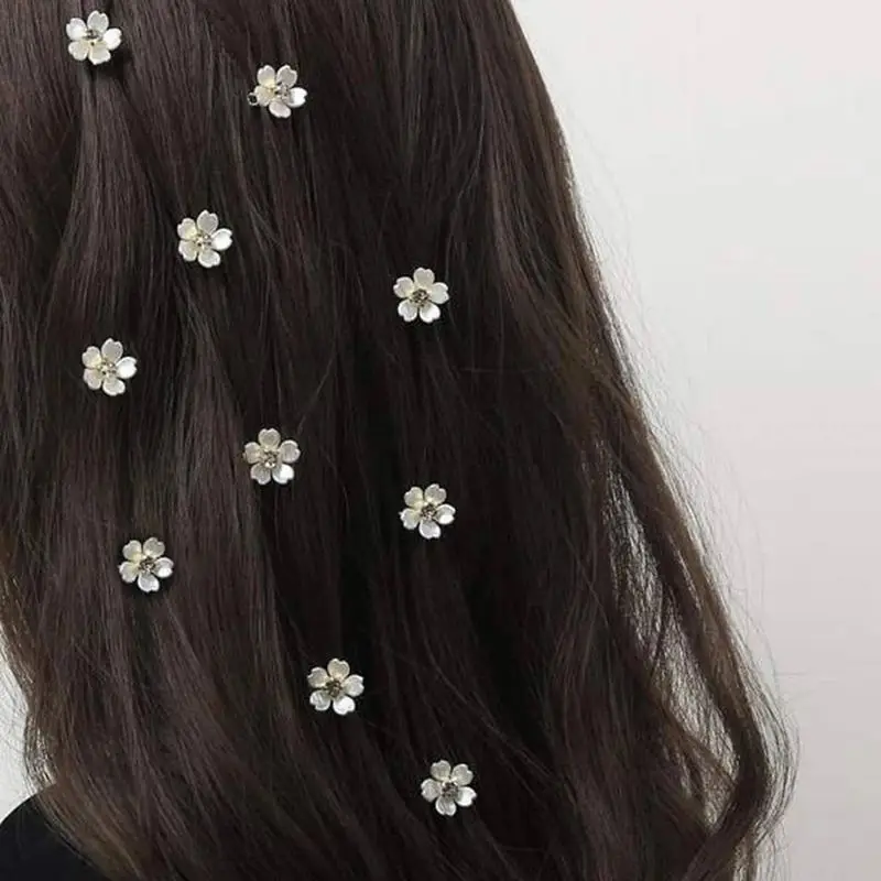 

10pcs New Flower Hair Clip DIY Wig Dirty Braid Accessories White Flower with Diamond Hair Buckle