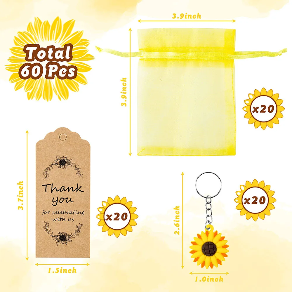 20Set Sunflower Party Keychain Set Thank You Kraft Tags School Rewards Sunflower Party Supplies for Birthday