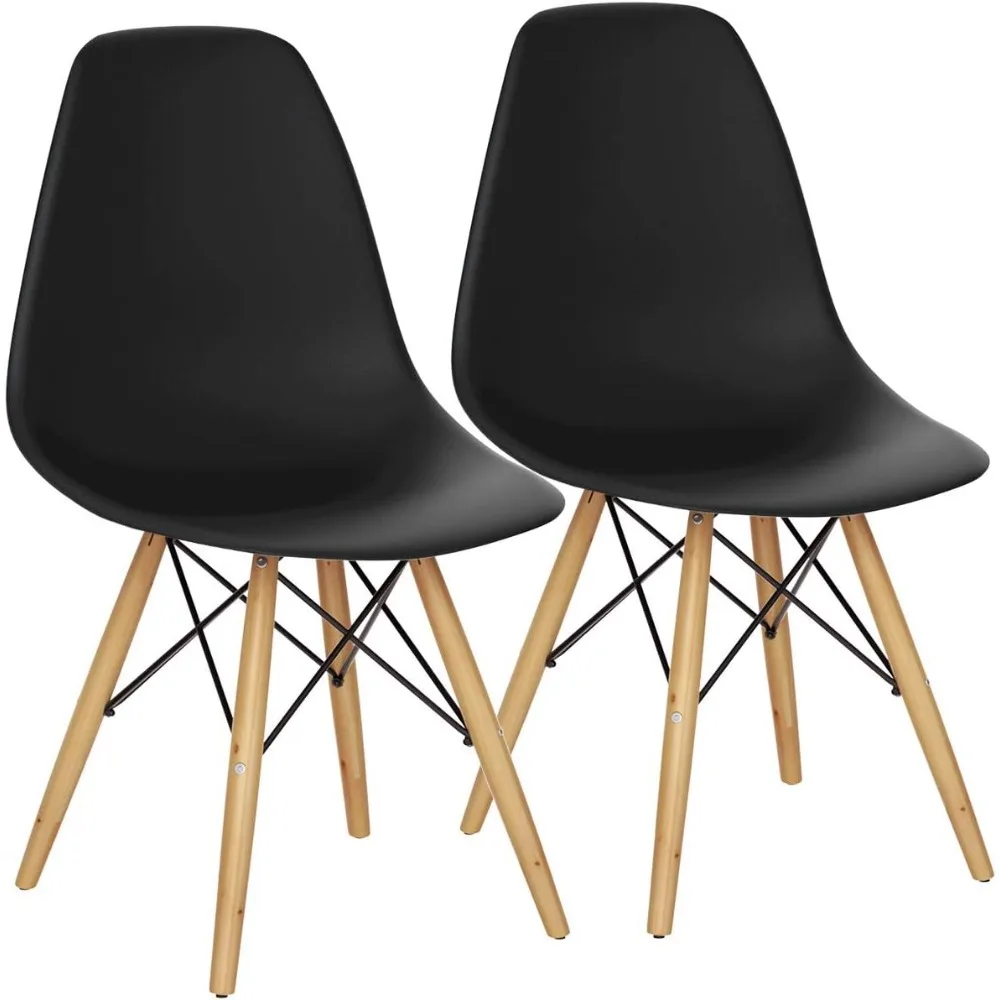 

Dining Chairs Set of 2 Black, Pre Assembled Mid Century Modern Dining Chairs with Wood Legs, Armless Kitchen Chairs, Plastic Di