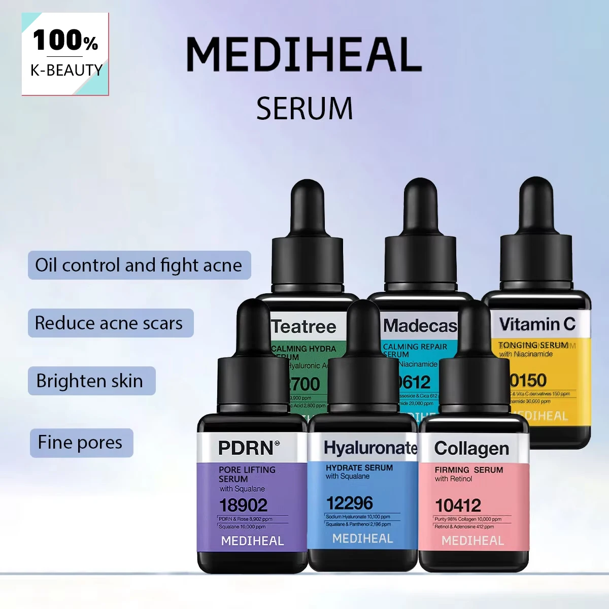 

Сыворотка MEDIHEAL, легкая текстура, дышащая формула, оставляет кожу мягкой, комфортное ощущение на коже, K-Beauty, корейская косметика
