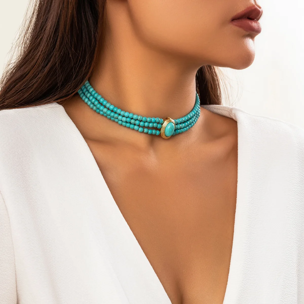 Lacteo Eenvoudige Natuursteen Kralen Ketting Multilayer Imitatie Parel Choker voor Vrouwen Korte Strand Hals Ketting Kraag Sieraden