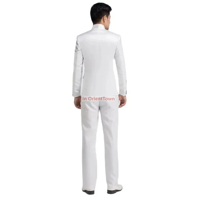 Chinese Traditional Clothing Men Sets Stand Collar Male Business Suit National Embroidery Formal Tunic Suit