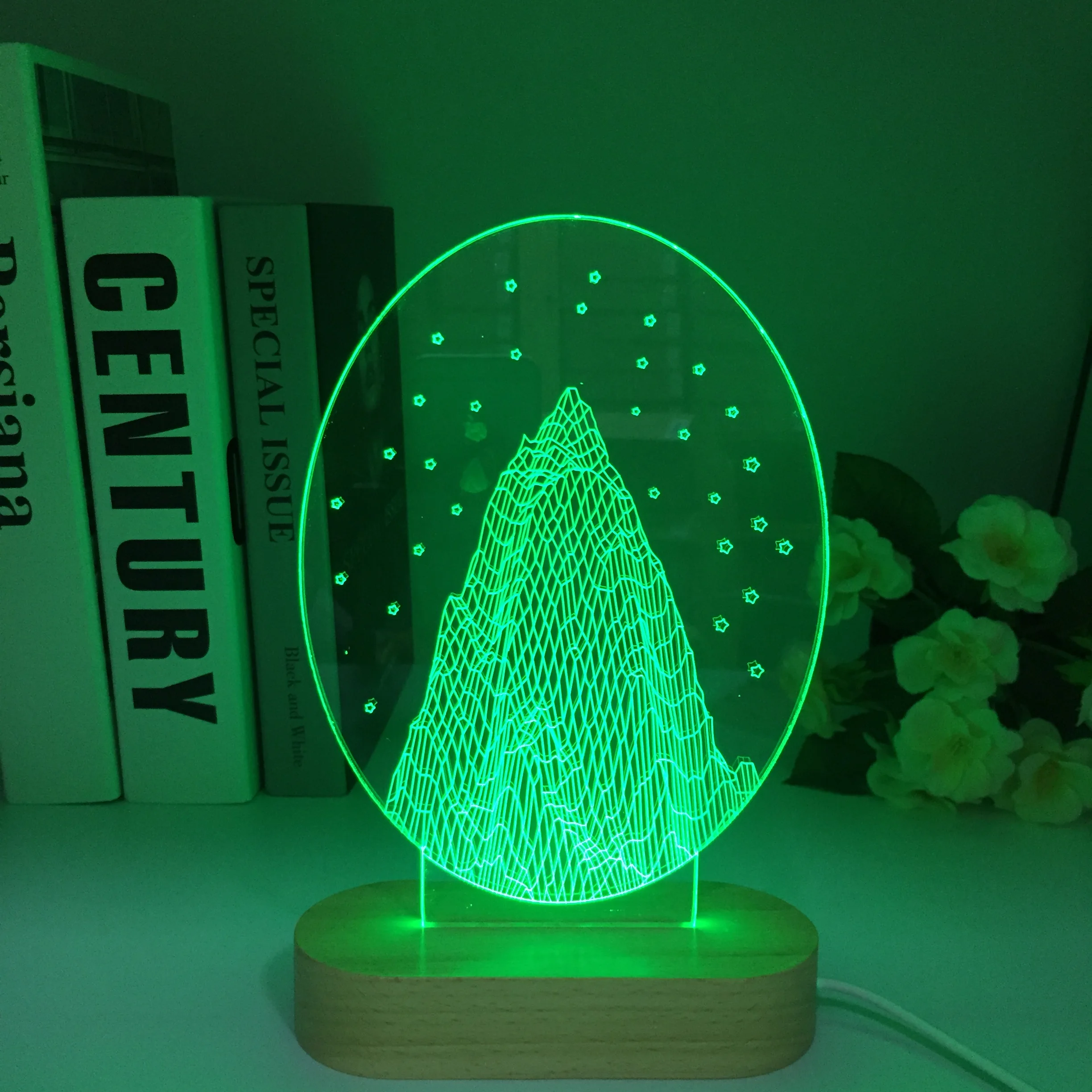 

Mount Everest The Mountain Image Desk Lamp Creative Wooden Remote 3D Night Light LED USB Powered Nightlight Atmosphere Decor