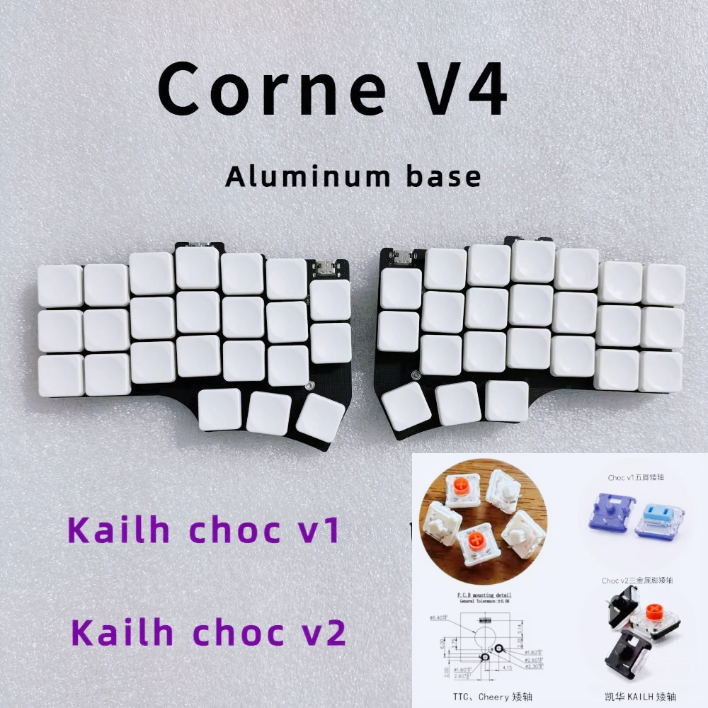 Corne V4 Choc V1 V2 Low Profile Split Keyboard Aluminium Base Welding Kailh Switch Wired RGB Separate Keyboard Kit QMK/VIAL