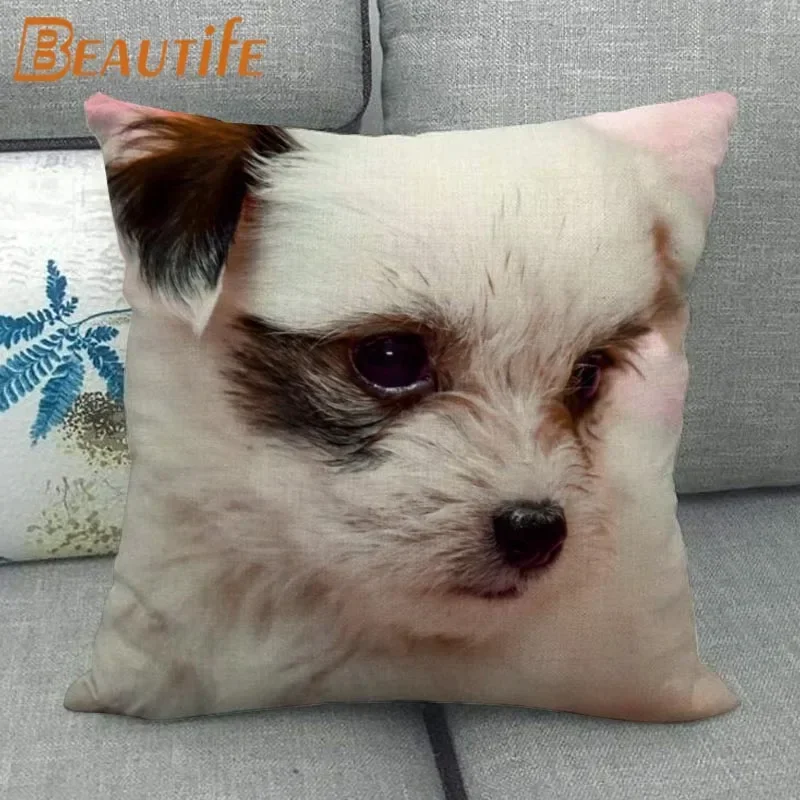 Custom Chinese Crested Dog Pillowcase 45X45cm Wedding Decorative Eco-Friendly Cotton Linen Fabric Pillow Case