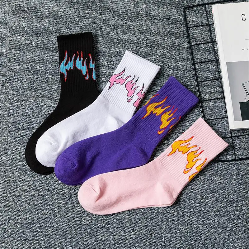 1 Pair Street Hip-hop Socks Men Women New Style Basketball Socks Funny Flame Summer Winter Mid-tube Soft Breathable Socks