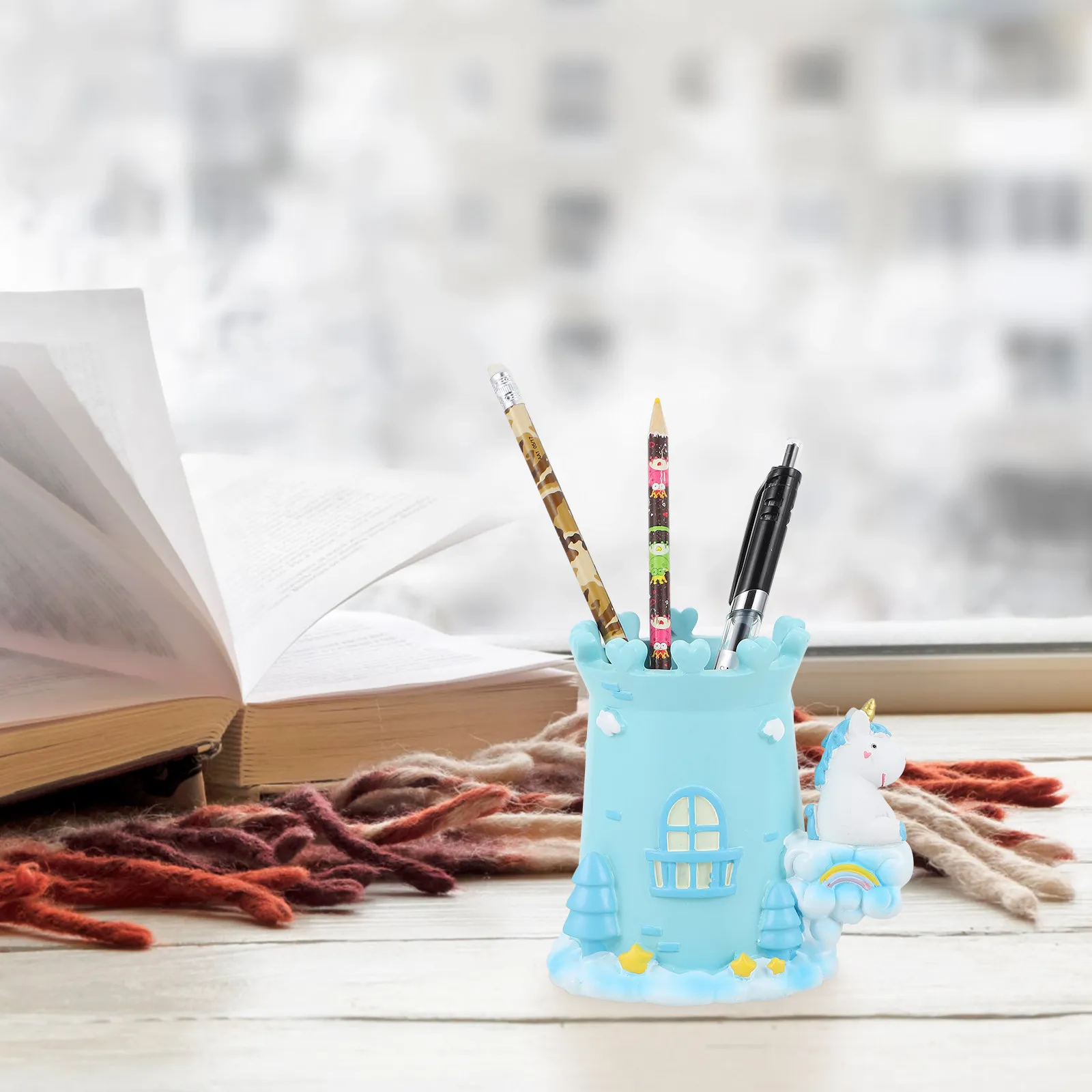 Unicorn Pen Holder Resin Desk Organizer Smooth Edge Waterproof Stationery Storage for Office School Home
