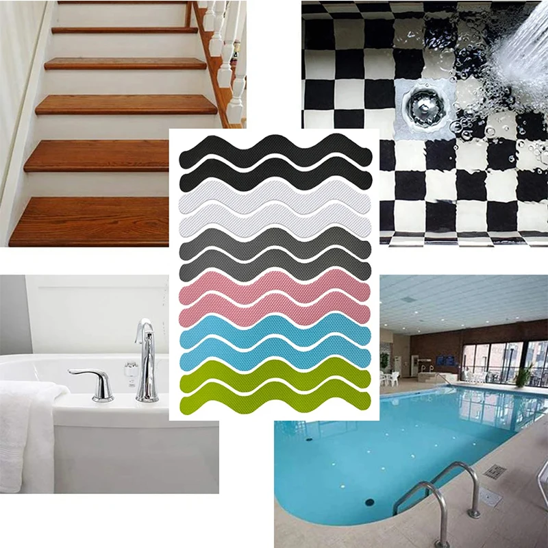 24PCS S Shaped Anti Slip Strips Self-Adhesive Waterproof Safety Strips Shower Stickers Anti-fall Tape Pad Bathtub Stair Bathroom