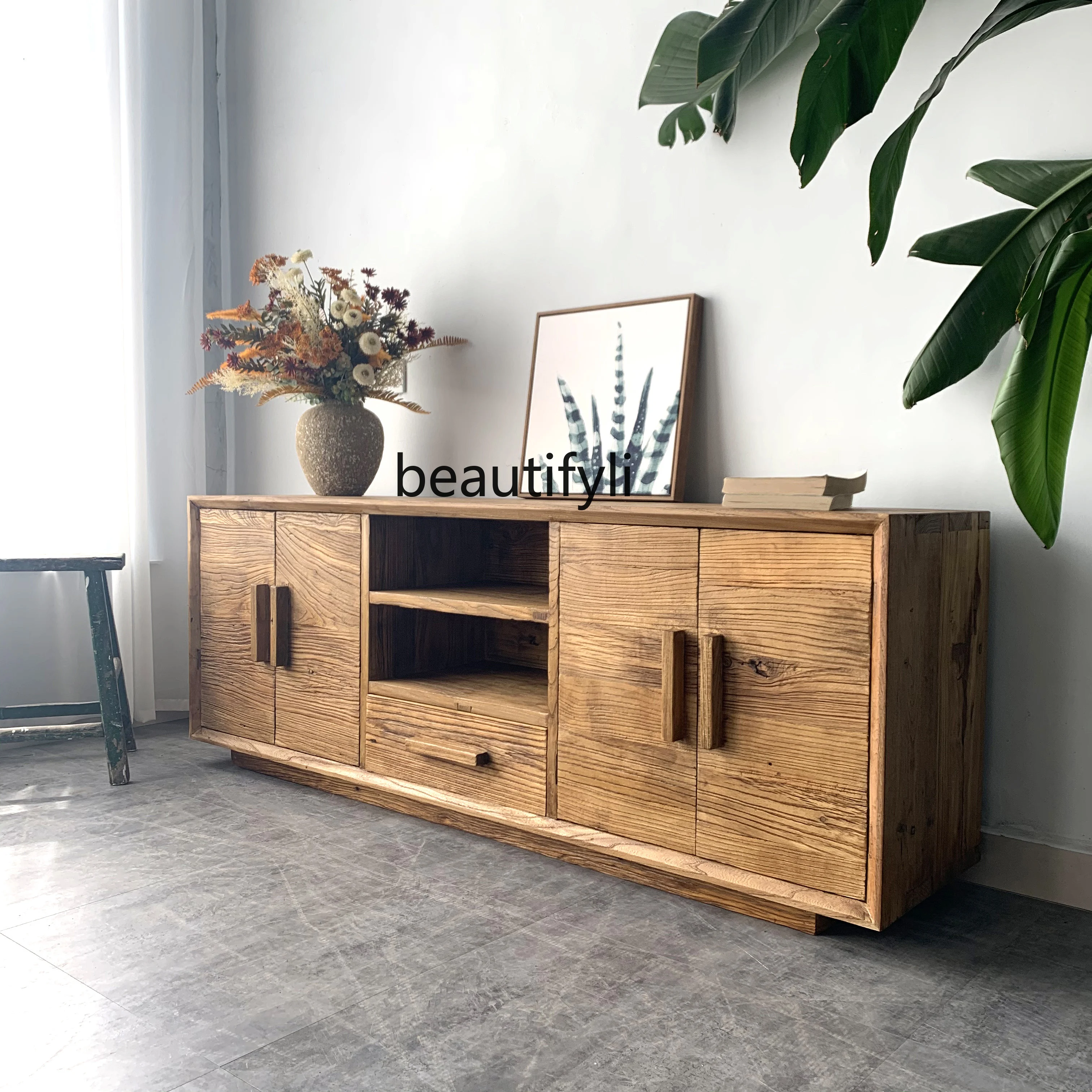 

Chinese Simple Solid Wood TV Cabinet Side Cabinet Old Elm Locker Living Room Floor Cabinet