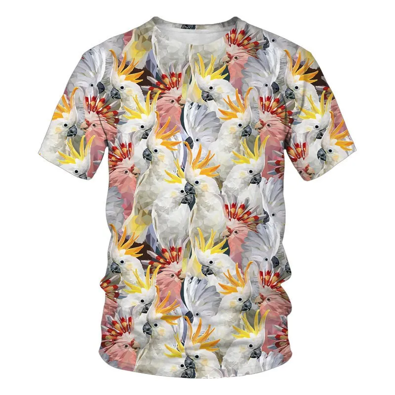 New Men's Art Painting Bird Pattern T-Shirt 3D Printing Fashion Round Neck Top Harajuku Casual Personality Short Sleeved Clothes