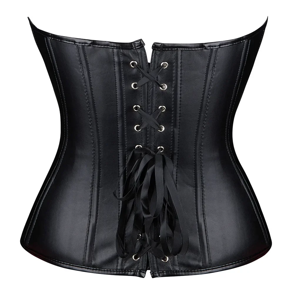 PU Faux Leather Corset Ladies Gothic Waist Trainer Bustier Overbust Women Lingerie Body Shaper Corselet Top