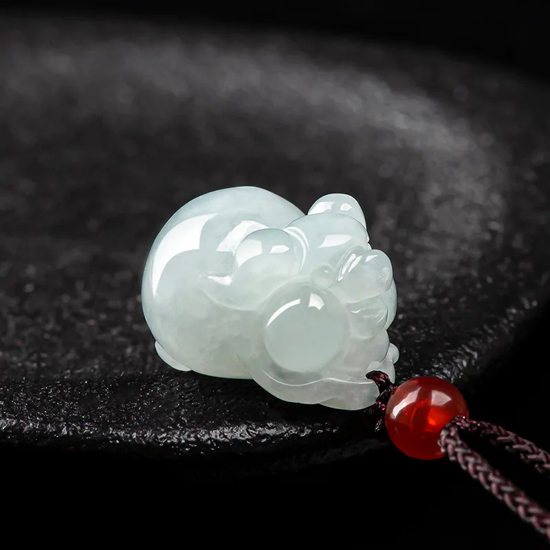 

Natural Jadeite A-goods Zodiac Pig Pendant Zhaocai Ice Jade Men's Necklace Women's Charms Jewelry Wholesale Drop Shipping