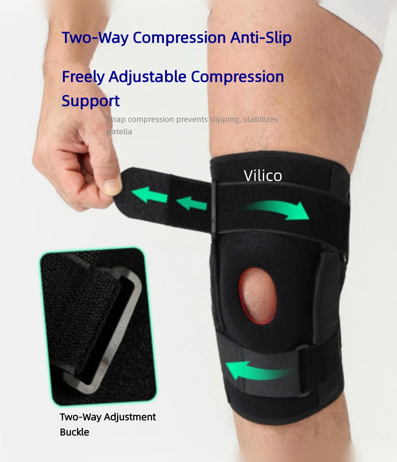 1PCS Professional Sports Safety Knee Support Brace Patella Knee Pads Hole Sports with Metal Plate Black