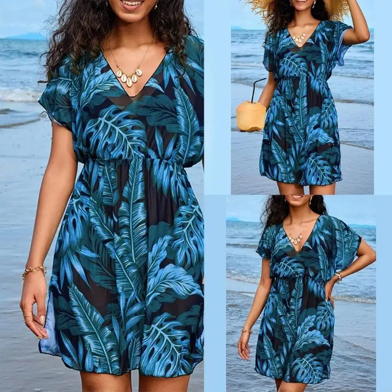 

X9FF Stylish V Neckline Beach Cover Up Dress Quick Dry for Women Outdoor Activity