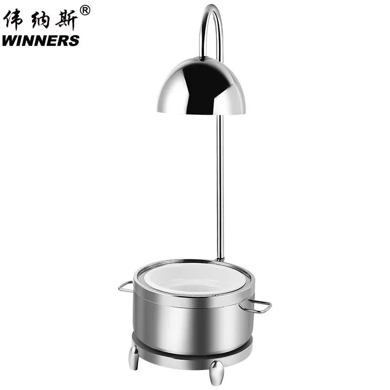 Lámpara de Calor para Buffet de Acero Inoxidable 304 Plateado de Lujo, Juego de Calentadores de Alimentos con Recipiente de Cerámica para Bodas