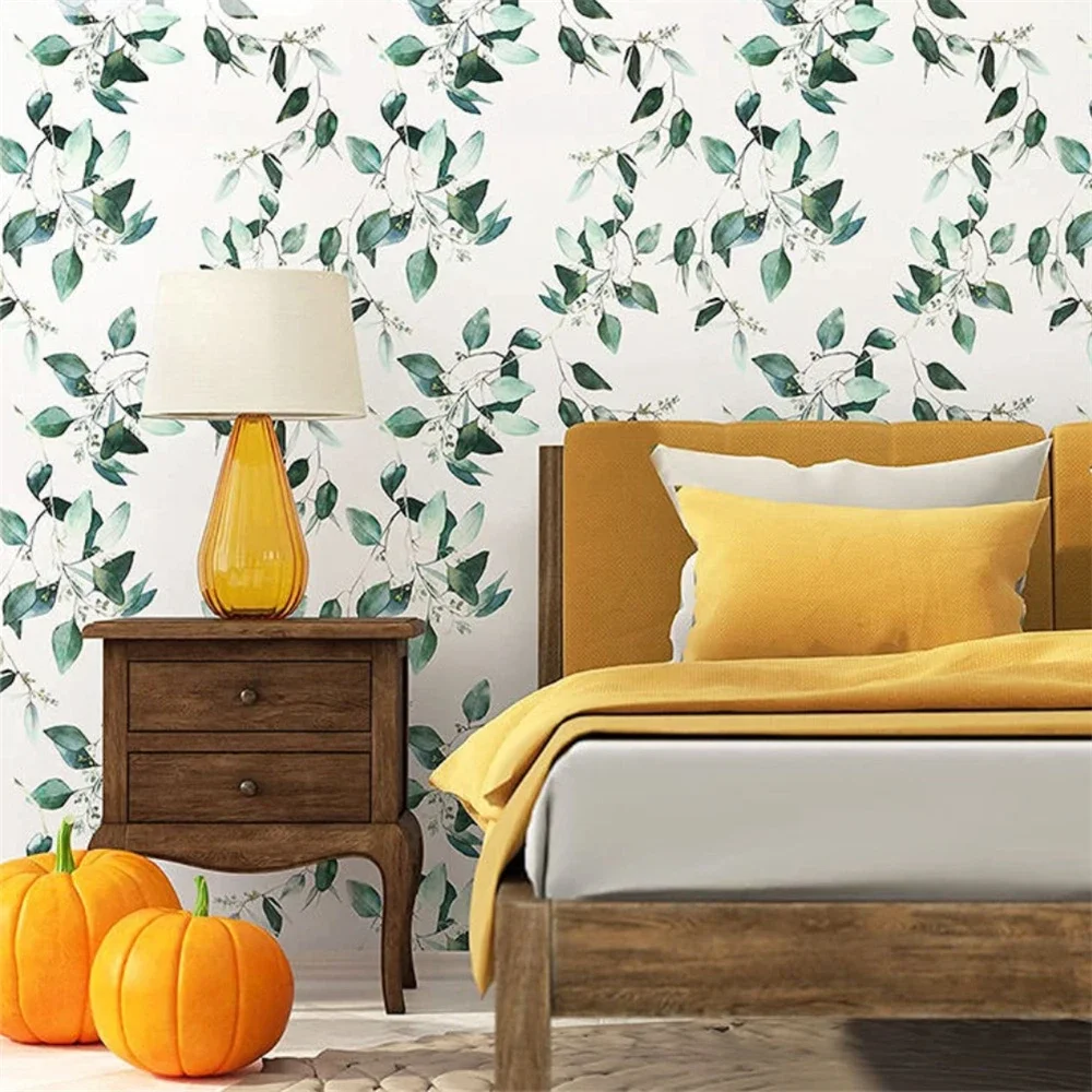 Green Leaves Fresh Wallpaper Vinyl  Self Adhesive Contact Paper Removable Waterproof Wallpaper for Furniture Decor Live Room