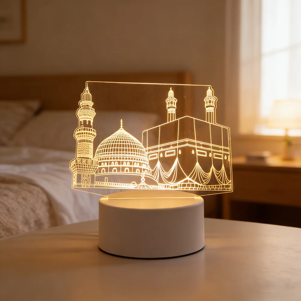 

EID Mubarak Ornaments Bedroom Home Decor 3D Acrylic LED Night Light Muslim Ramadan Festival Supplies Neon Lamp USB Operated