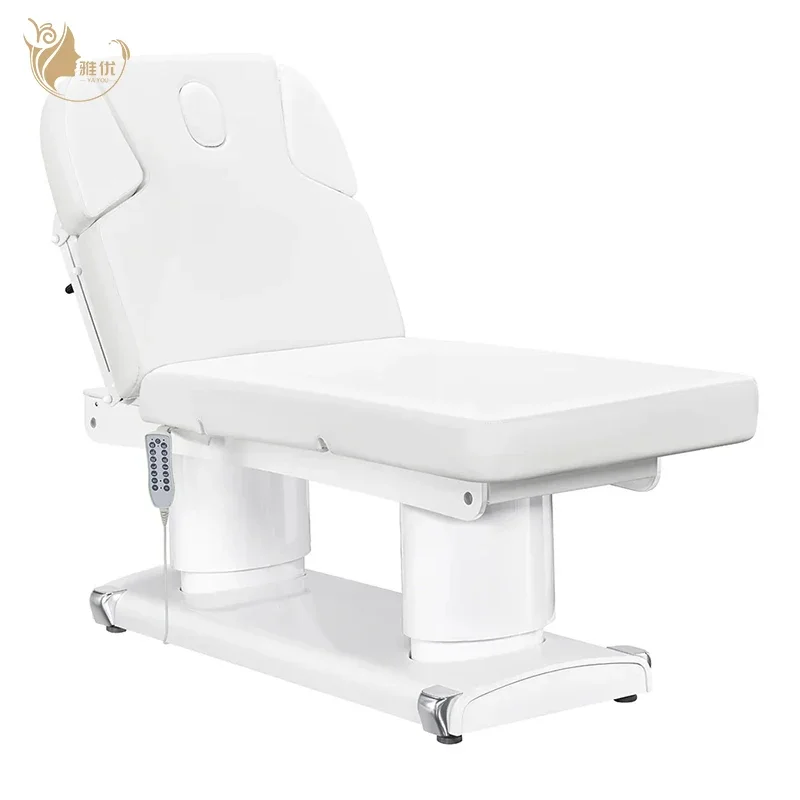 Luxury White Double Column 4 Motor Electric Facial Massage Bed With High Load Bearing For Beauty Salon