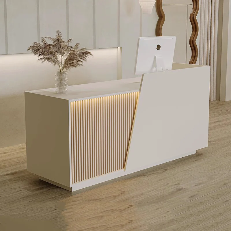 

Современная офисная стойка ресепшн в скандинавском стиле с декоративными элементами и местом для хранения, простая, современная, роскошная коммерческая мебель