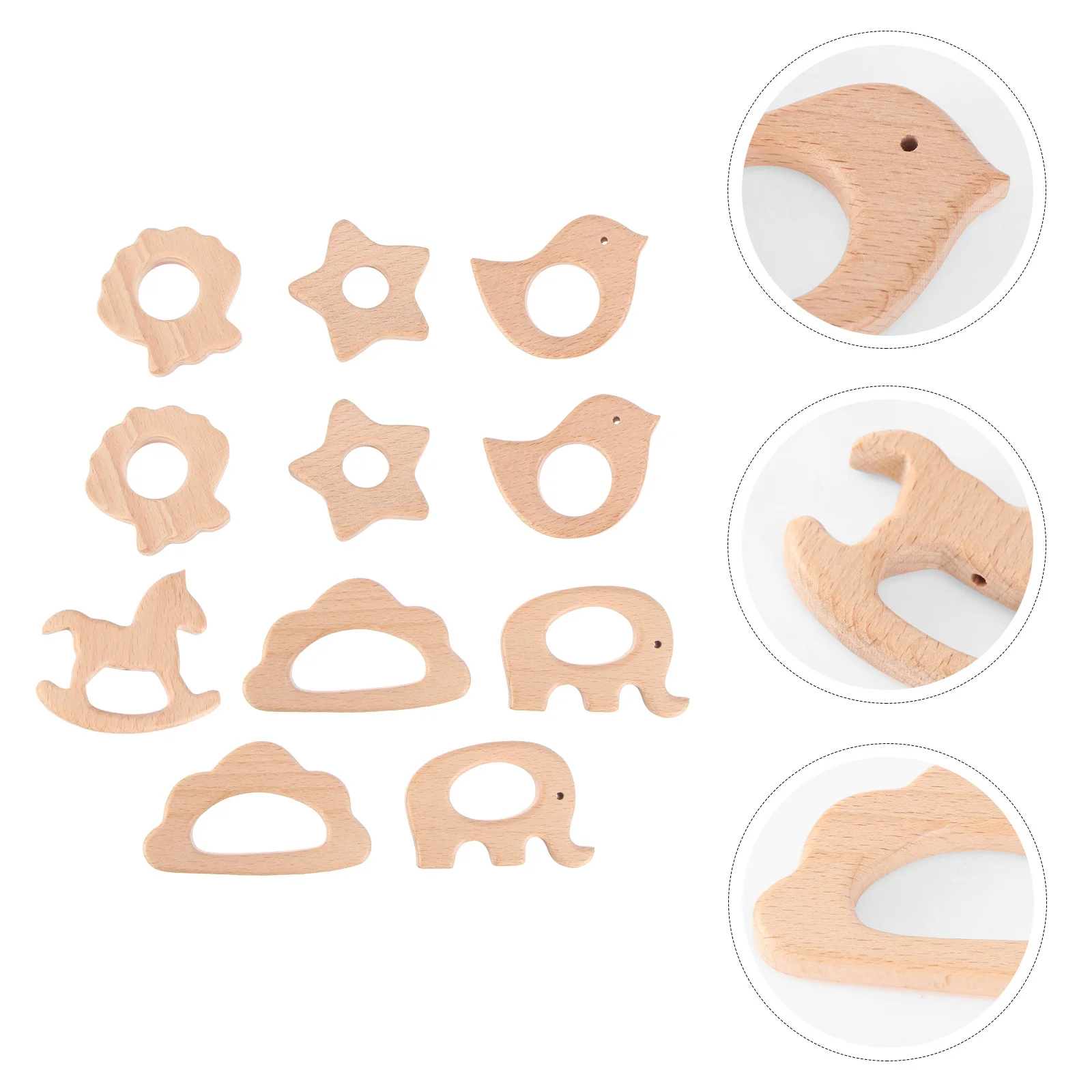 11개 아기용 나무 치발기 귀여운 만화 동물 모양 치아 연마 진정 씹기 완화 놀이 활동용 씹을 수 있는 선물