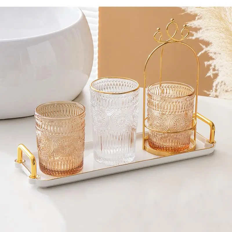 Bathroom Cup Accessories Set A Glass for Toothbrush Light Simple Phnom Penh Transparent Toothpaste Dispenser