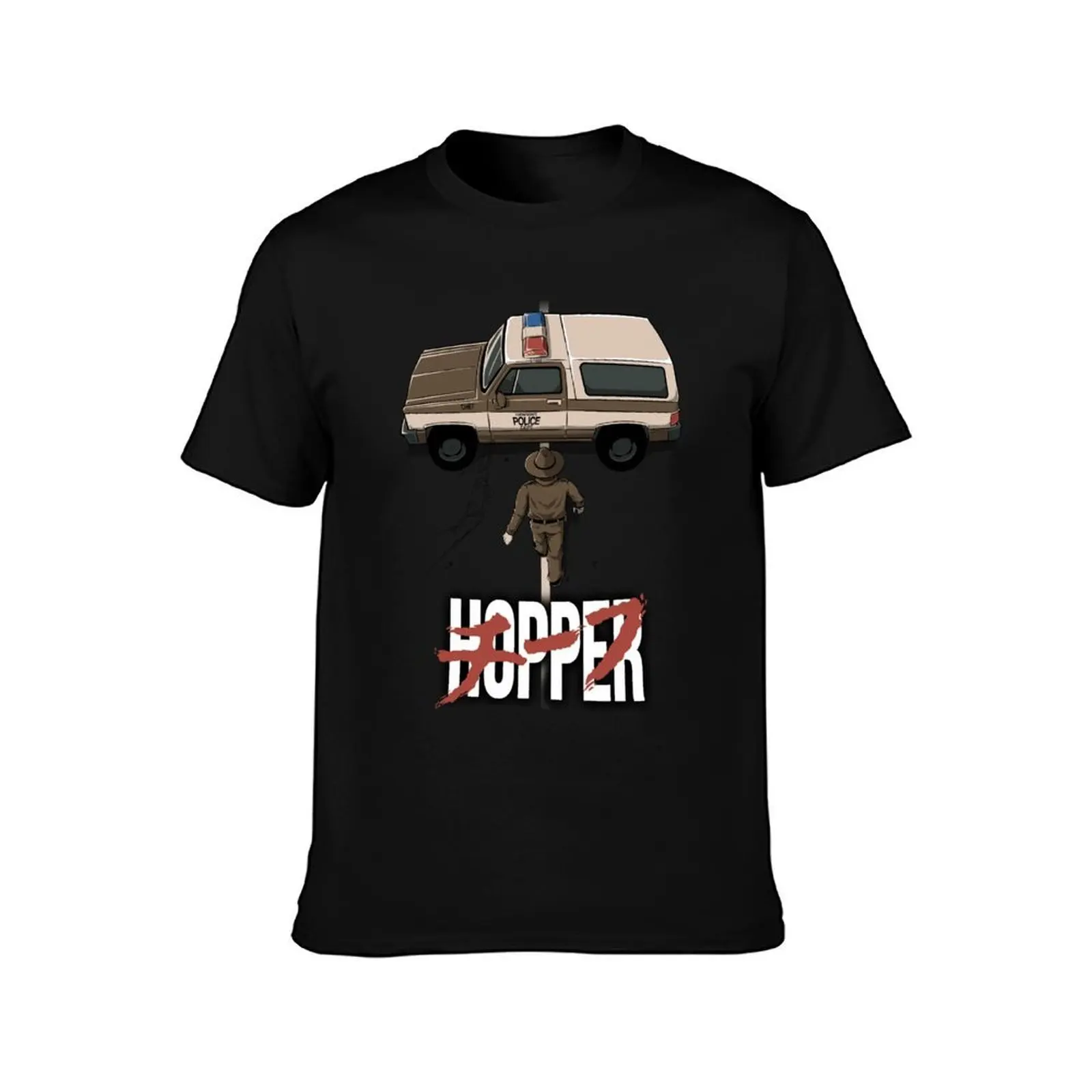 CHIEF HOPPER T-Shirt, Summer Casual Cotton Tee, Oversized Streetwear Tops, Vintage Graphic Print, Loose Fit Short Sleeve