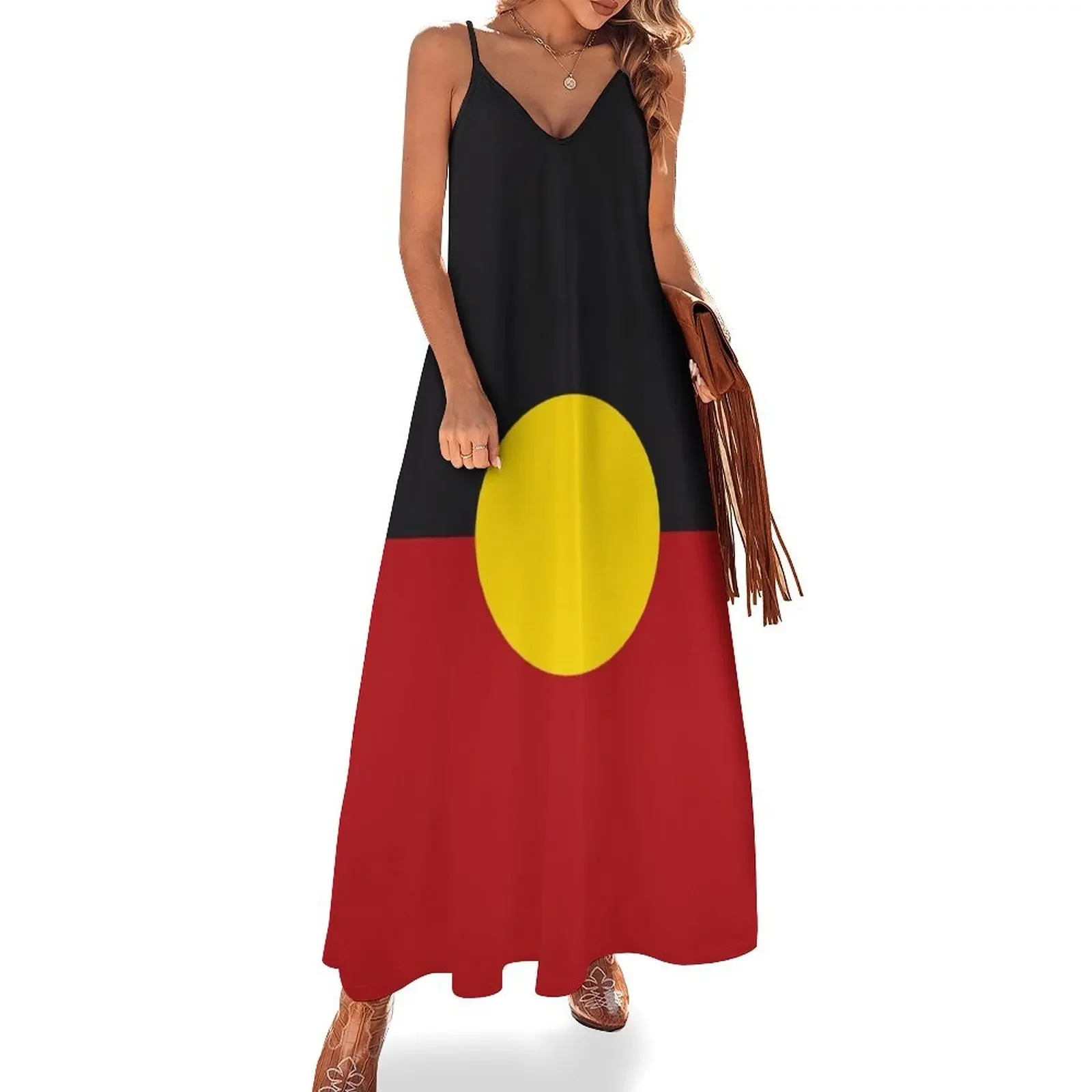 

Australian Aboriginal Flag black red with a yellow Sun giver of life and protector HD High Quality Sleeveless Dress