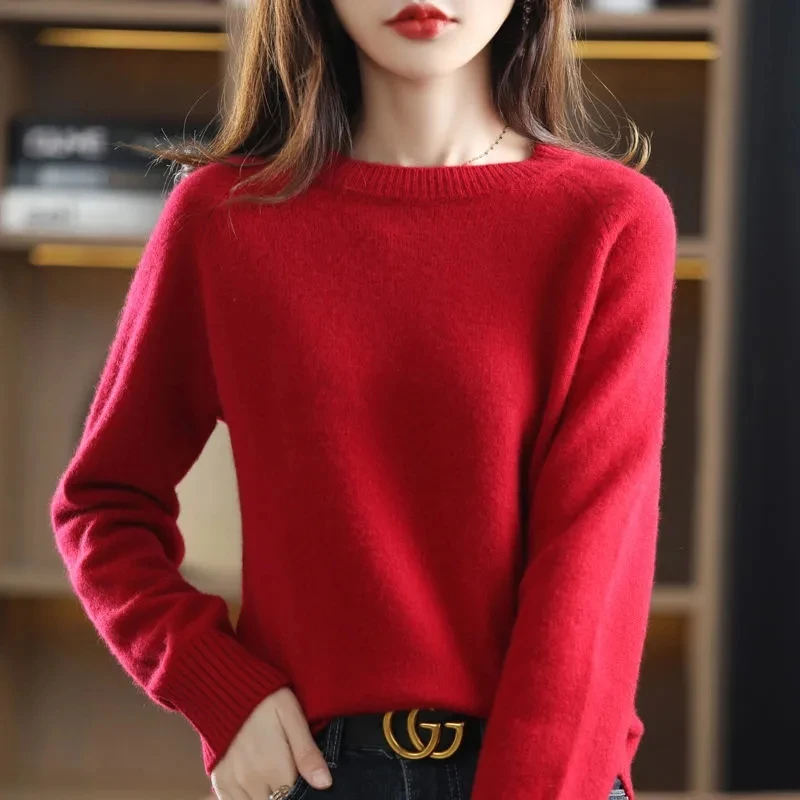 Women Solid Sweet Soft Wool Sweaters Spring Loose Casual Fashion Simple Knitted Pullovers O-neck Loose Warm Knitwear Tops