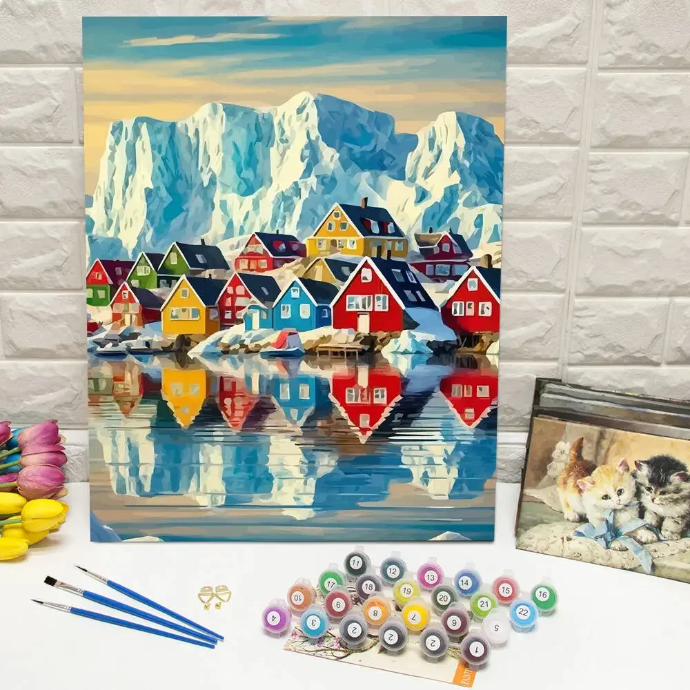 الرقمية النفط اللوحة البيت الجبل DIY الطلاء حسب عدد قماش اللوحة أطقم المشهد الاكريليك الطلاء على قماش المنزل ديسمبر