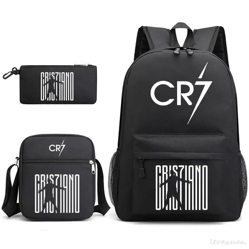 3Pcs / Sets Football CR7 Backpack 3D Printe Teens Shoulder Bags Women Men High Students School Bags Teens Laptop Travel bags