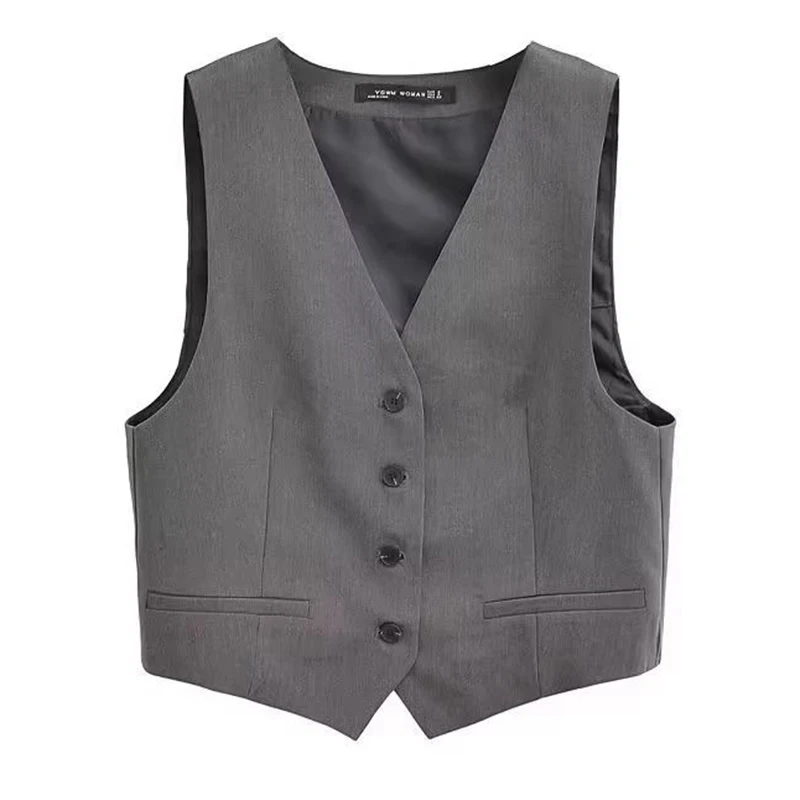 

V-Neck Blazer Vest Women Waistcoat Spring Autumn High End Casual Lined Sleeveless Short Jacket Korean Buttons Silm Women's Vests