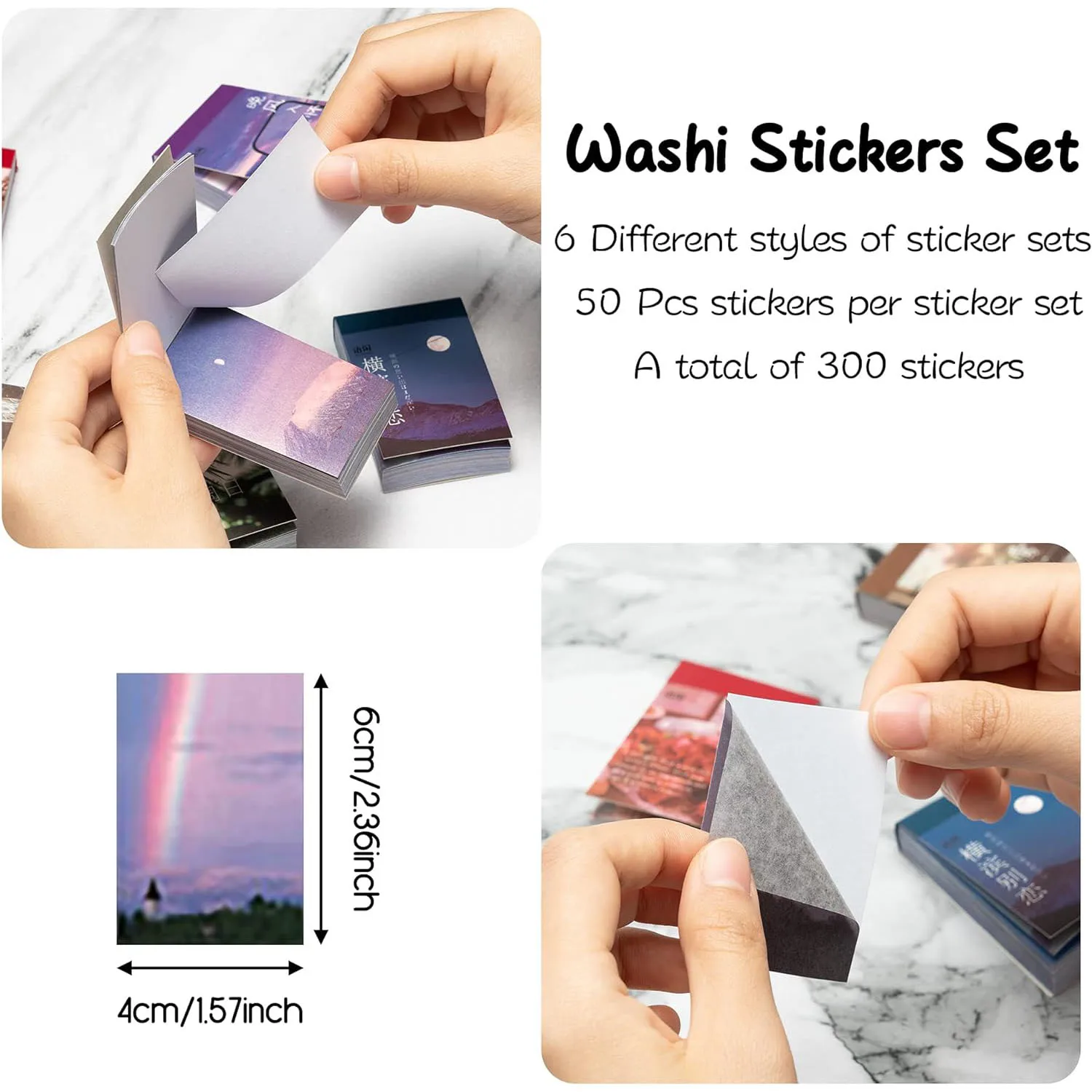 300Pcs Washi Stickers Set 6 Themed Vintage Journal Sticker Sunset Scenery Rose Mountain Sticker Book Scrapbooking Planners Diary