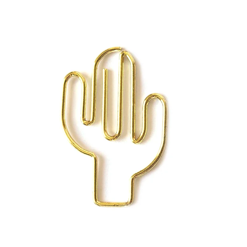 Plant Shaped Pin Cactus Shaped Paper Clip Metal Cartoon Cute Paper Clips Golden Paperclip Gift For Teacher