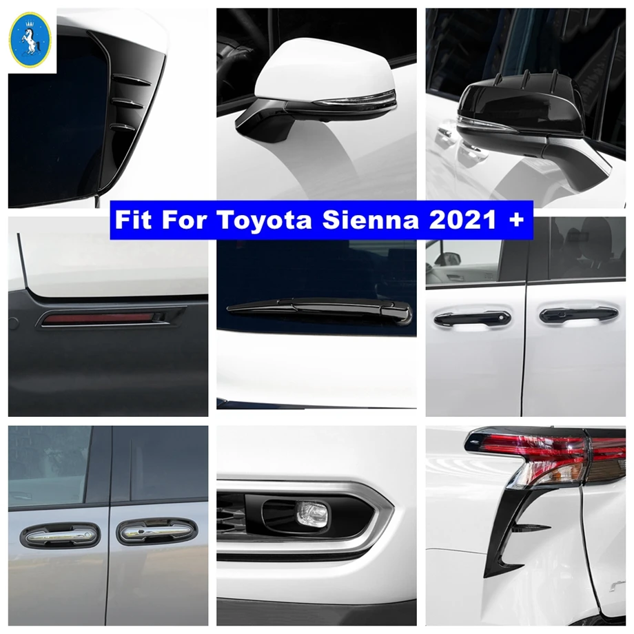 Black Car Front Rear Fog Ligths / Door Handle Bowl / Rearview Mirror Strip Cover Trim Accessories For Toyota Sienna 2021 - 2023