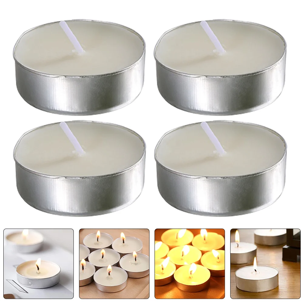 50 Pcs Round Scented Tea Candles Lights Posing Small Tealight for Wedding Paraffin White Travel