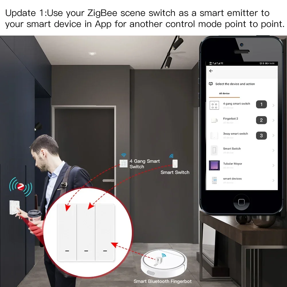 MOES Tuya ZigBee Wireless 9 Scene Switch Push Button Battery Powered Transmitter Smart Life App Automation 1/2/3 Gang