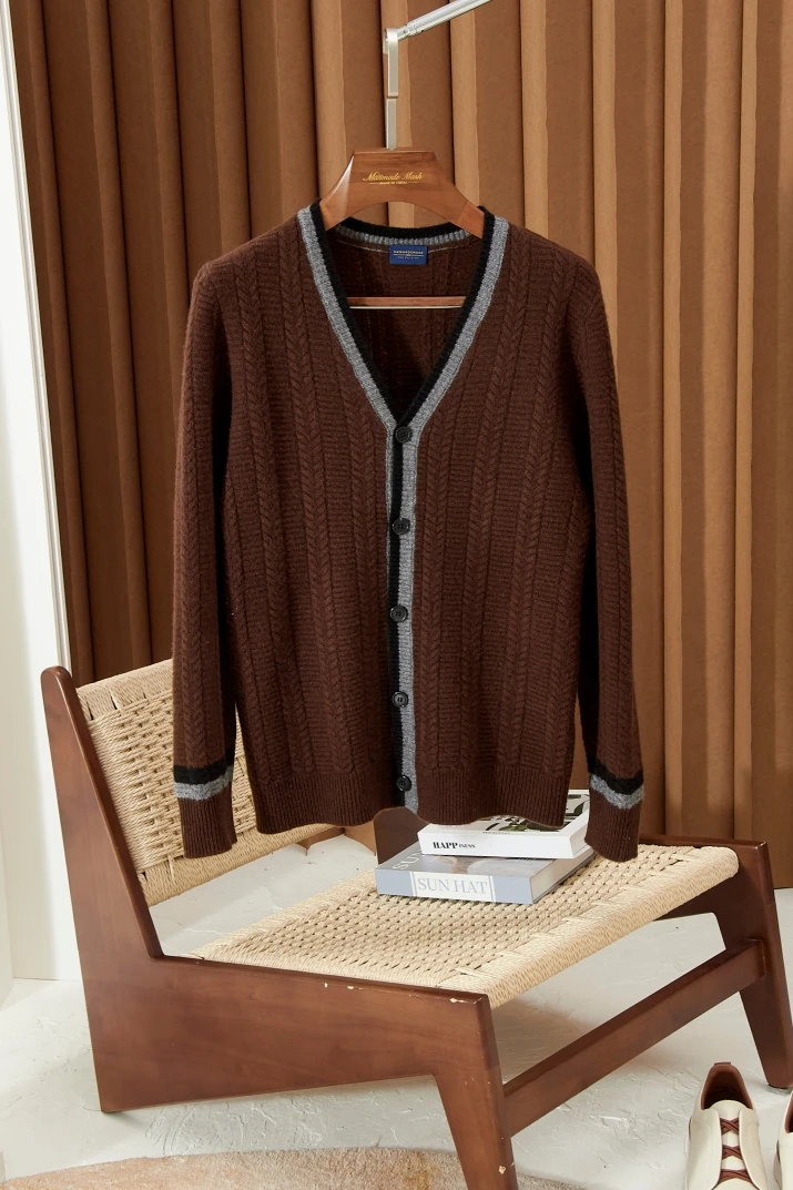 イタリアのオールドマネースタイル 秋冬 カシミヤ混紡 ウール カジュアル カーディガン ウールセーター
