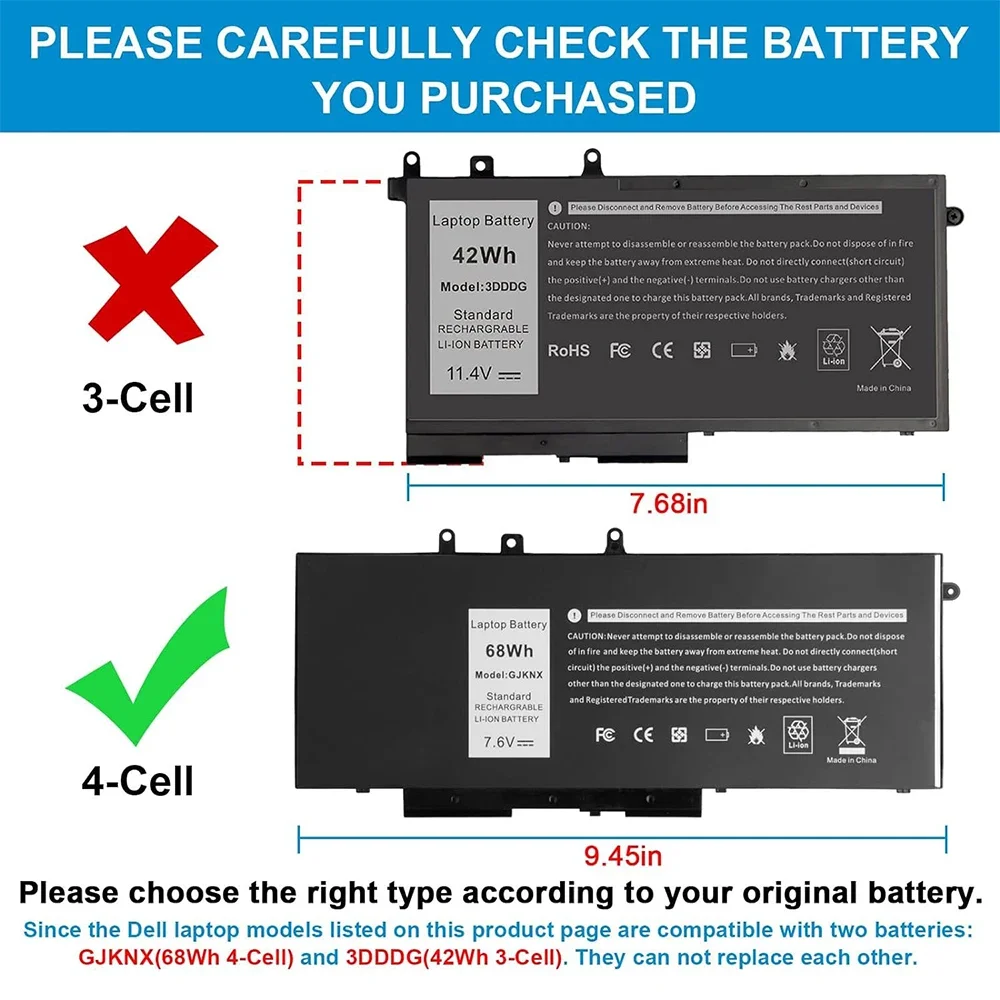 

68WH GJKNX Laptop Battery for Dell Latitude 5290 5480 5580 5280 5288 5490 5491 5495 5590 5591 E5480 E5580 Precision 15 3520 3530