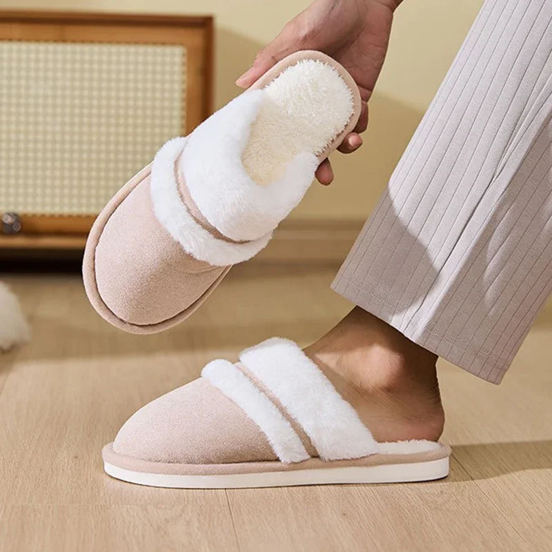 

2025 зимние домашние мягкие плюшевые тапочки, женские лоскутные пушистые хлопковые туфли для спальни, женские домашние нескользящие теплые парные тапочки