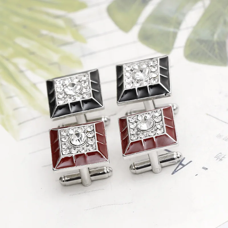 High Quality Creative Geometric Square Diamond Inlaid Men's Shirt Cufflinks Business Wedding Sleeve Studs Accessories Wholesale