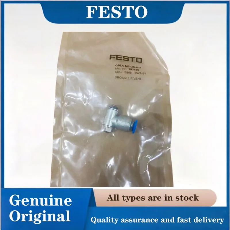 Festo 193139-GRLA-M5-QS-6-D lucht-eenrichtingsregelklep, pneumatische snelheidsregelklep, eenrichtingsgas, M5-schroefdraad voor 6mm-slang