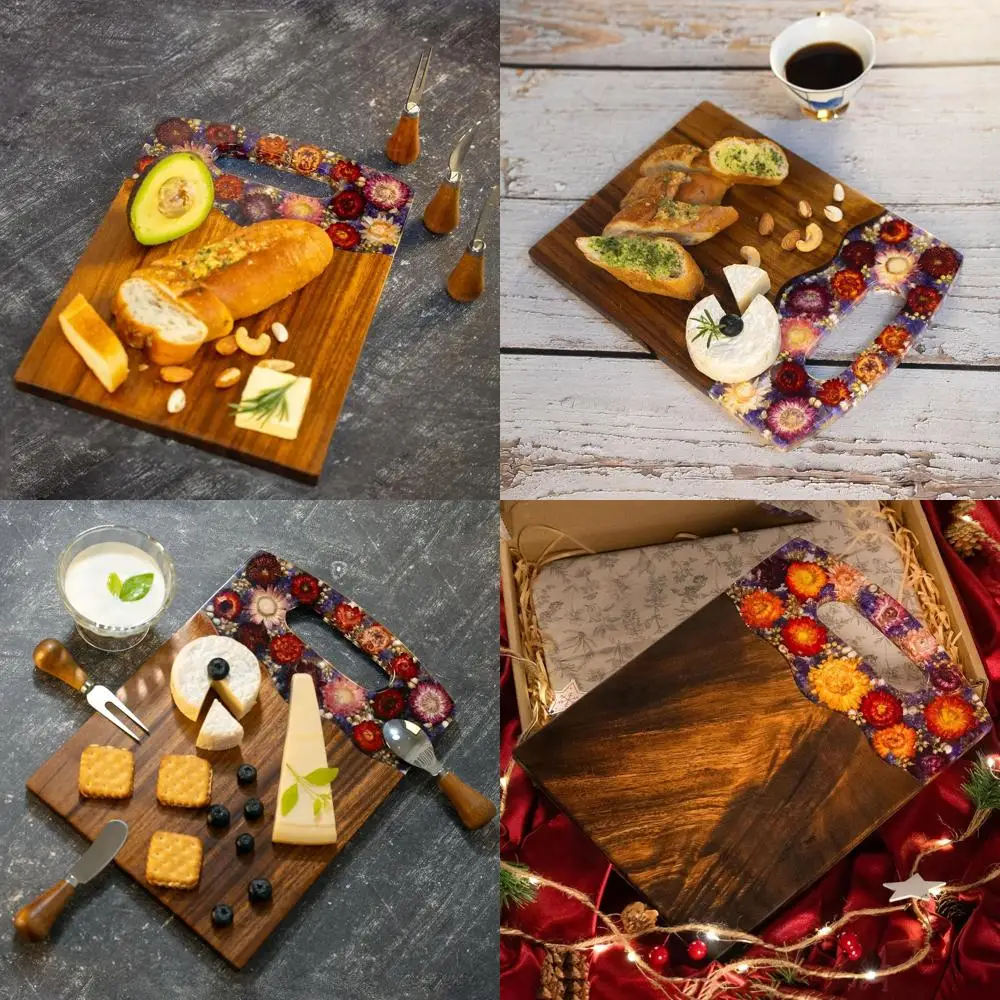 

Custom Engraved Walnut Charcuterie Boards with Preserved Flowers, Personalized Set for Housewarming, Elegant Kitchen Decor Board