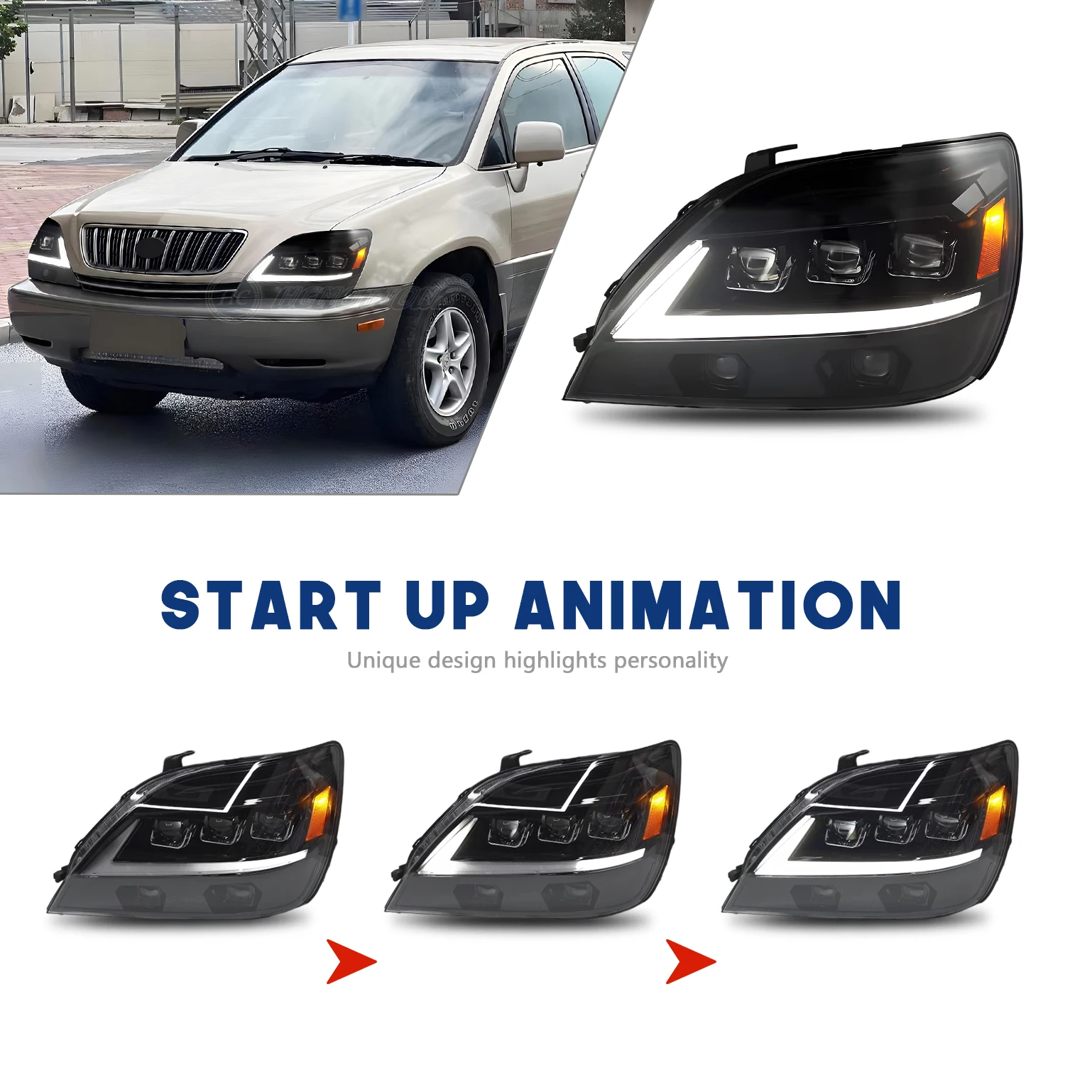 Phares de voiture pour Lexus RX330 1998-2002 1ère génération 350 400h DRL démarrage Animation LED feux avant assemblage américain Expédition