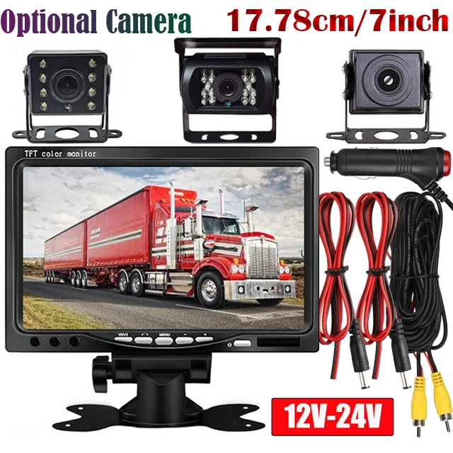 

7inch Monitor Backup Camera 12V-24V 18LED IR Rear View Truck Camera HD Display Parking Reverse System Set, For Pickup Van RV