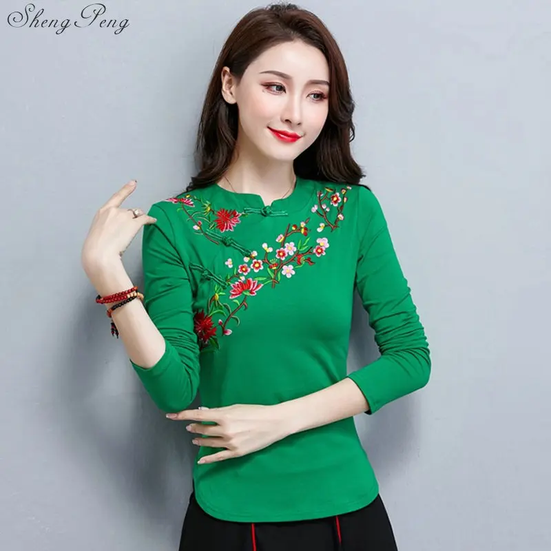 Traditionele chinese blouse shirt tops voor vrouwen mandarijn kraag oosterse linnen shirt blouse vrouwelijke elegante cheongsam top V1747