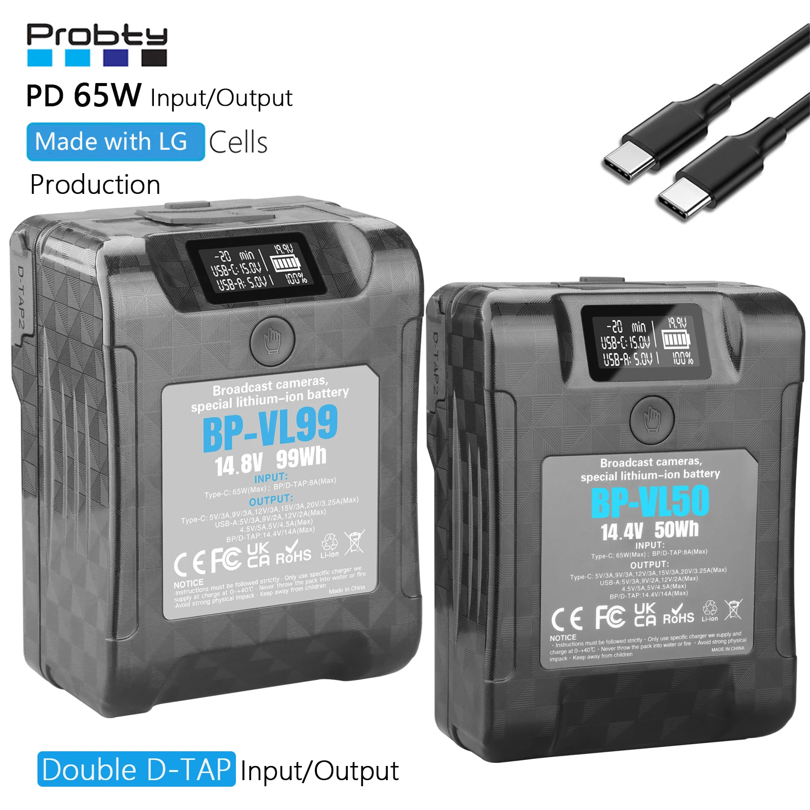 

Mini V Mount Battery 50Wh/99Wh V Lock Battery with 65W PD Port OLED Display for Video Camera SmallRig BMPCC 4k 6k Monitors