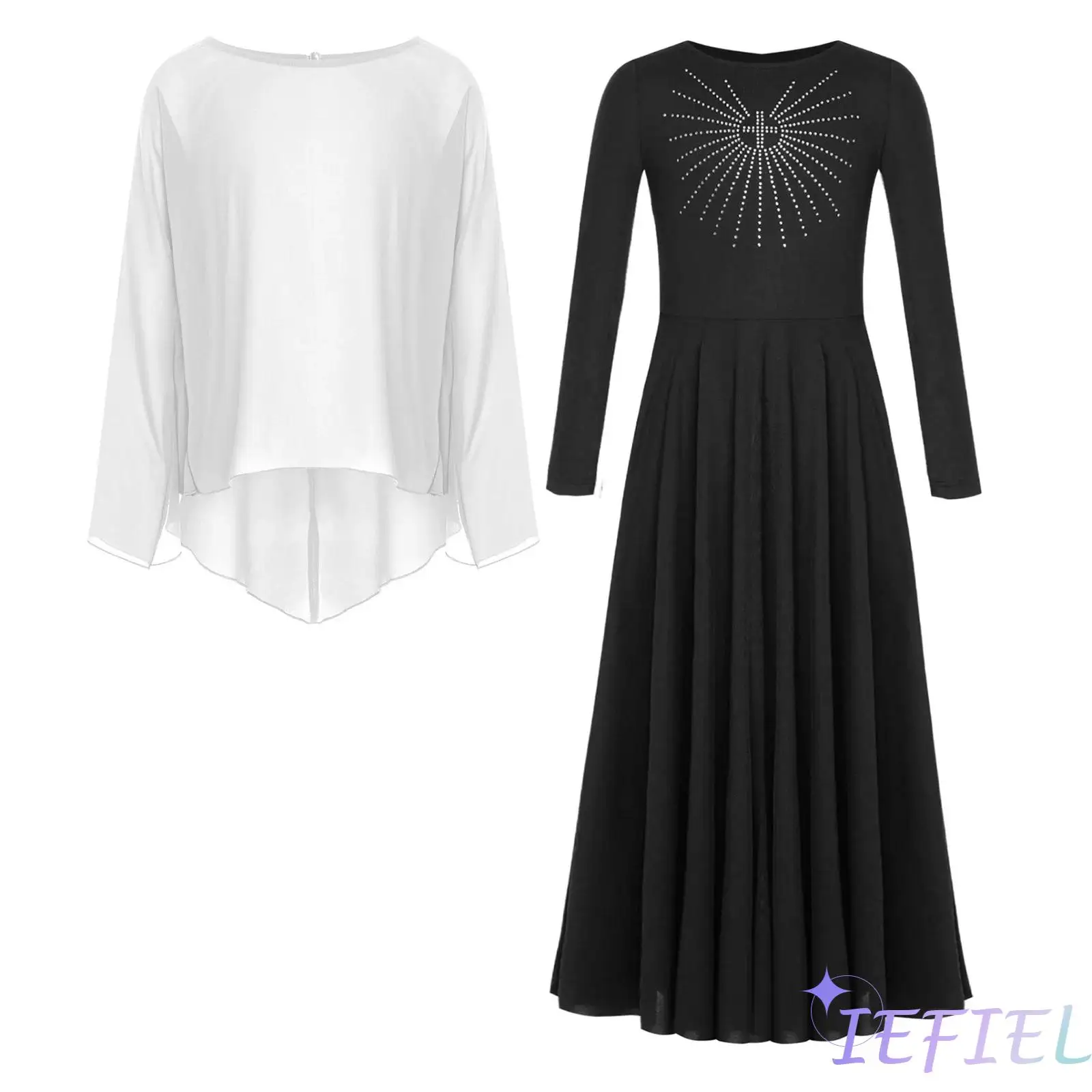 الفتيات العبادة الليتورجية الرقص الزي طويلة الأكمام البلوز تجاهلت مع فستان لأداء جوقة الكنيسة الثناء الغنائي #1