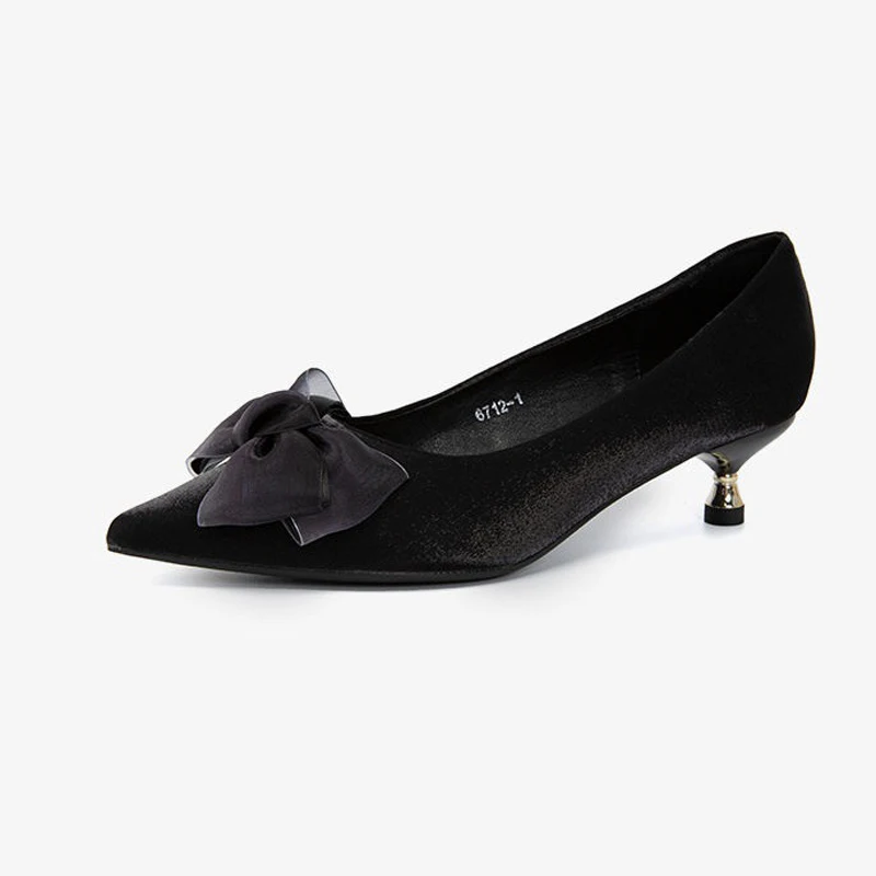 

New 39 Shoes For Women Bride Black Woman's Summer Footwear Pointed Toe with Bow Stilito Low Heel Elegant Stylish Spring On Offer